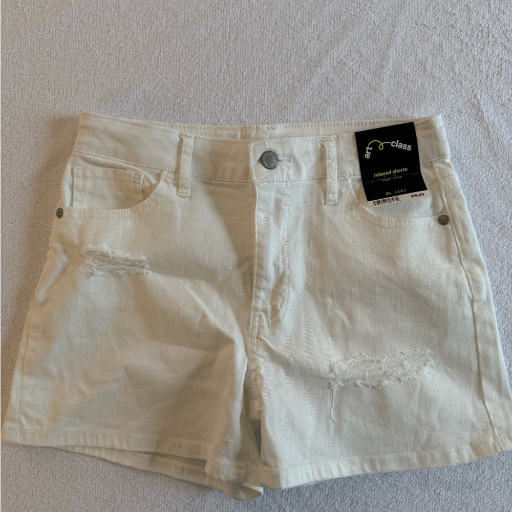 Art Class Cream Jean Shorts with Distressed Detailing